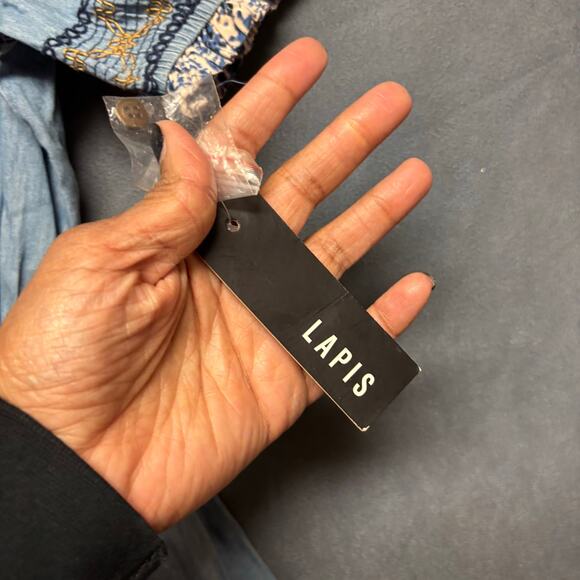 Lapis Embroidered Chambray Maxi Dress S Blue Cottagecore Hippy Boho Soft Denim - Picture 4 of 11